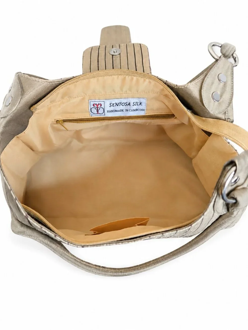 Sentosa Silk Metallic Taupe Brown Pinstripe Hobo Bag Academia Chic